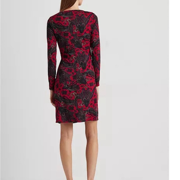 LAUREN RALPH LAUREN Women's Red & Black Paisley Jersey Dress Size 10 - Picture 3 of 4